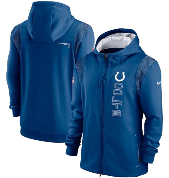 Men's Indianapolis Colts 2021 Royal Sideline Team Performance Full-Zip Hoodie